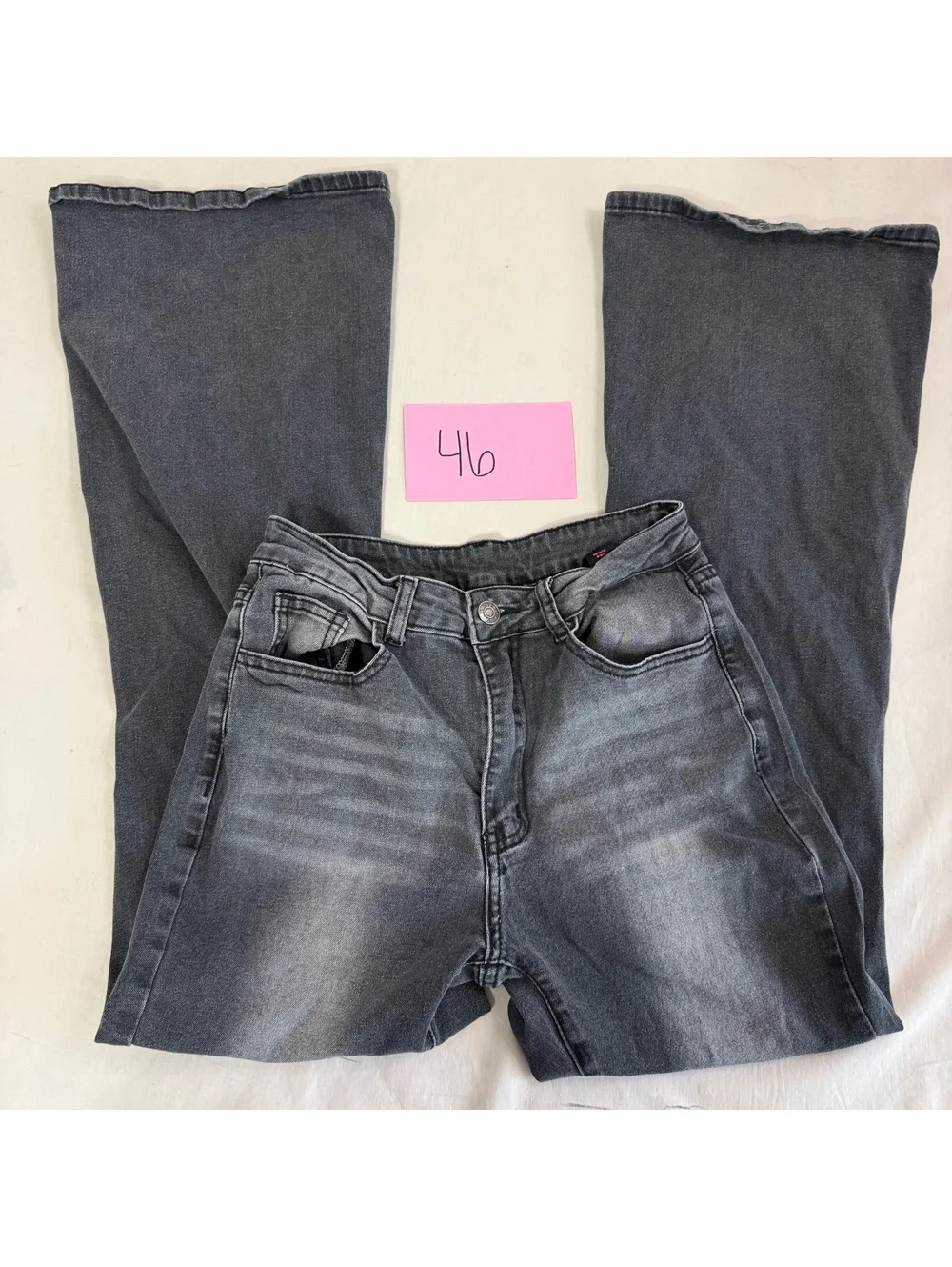 Romwe Medium Gray Embroidered Bootcut Jeans with Rhinestone Detail